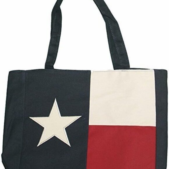Texas Flag Canvas Tote Bag Large Navy Blue Cotton Zipper Interior - Picture 1 of 3
